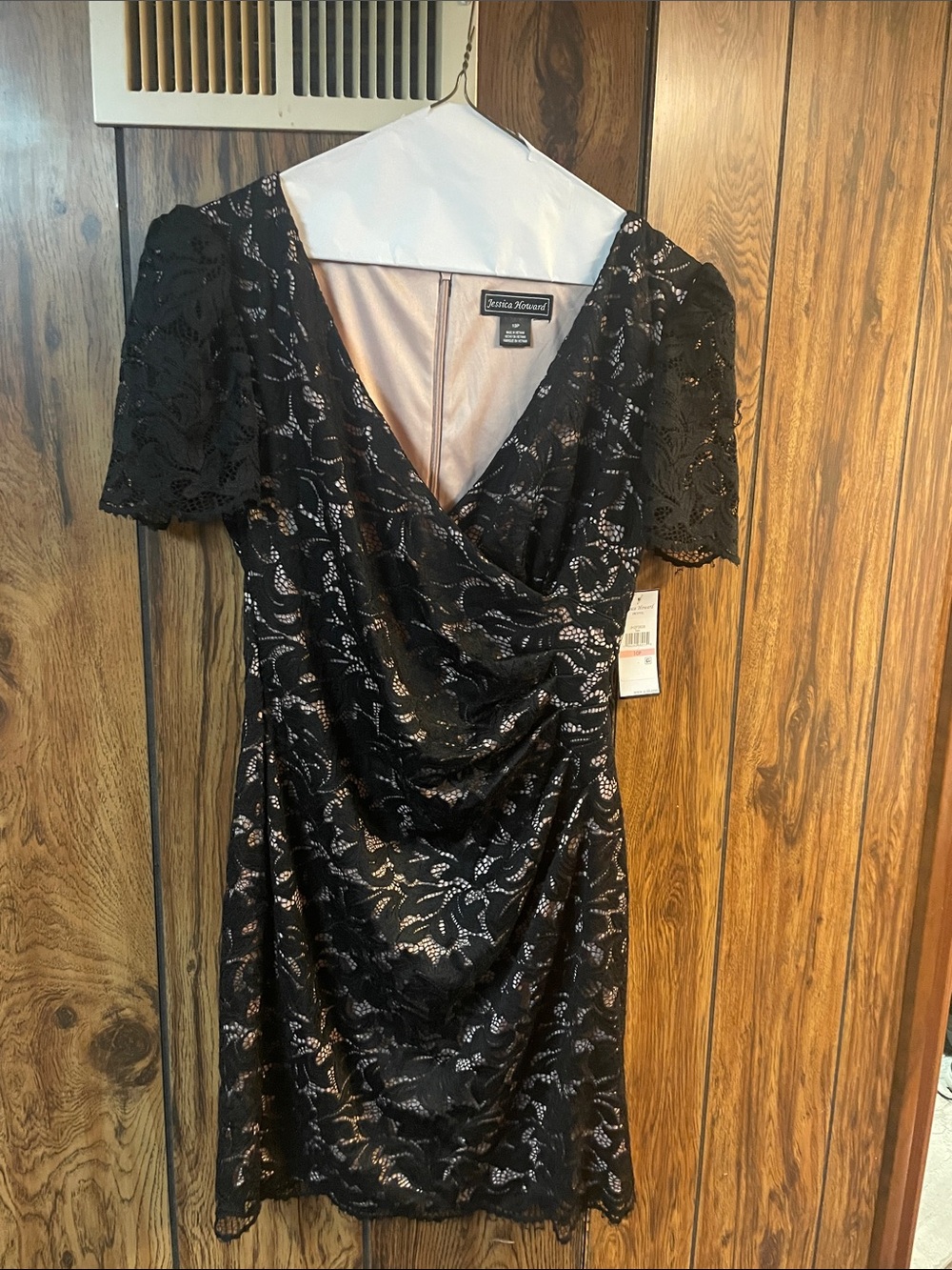 Jessica Howard Black Lace Draped Mini Dress
